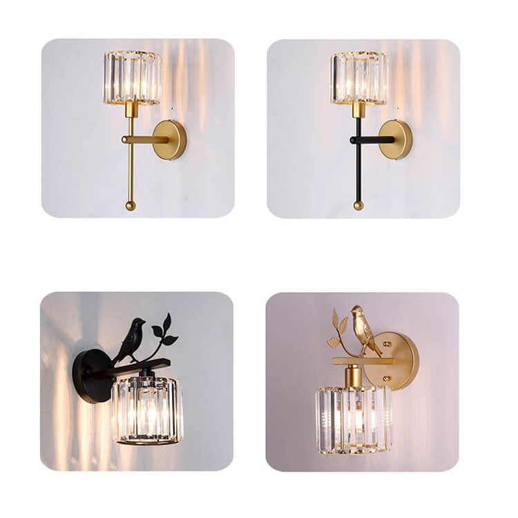 Vintage Iron Glass Round Bird Wall Sconce Lamp - 1-Light for Living Room