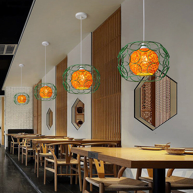 Modern Hemp Ball Pendant Light - Minimalist Iron Drum Fixture for Living Room