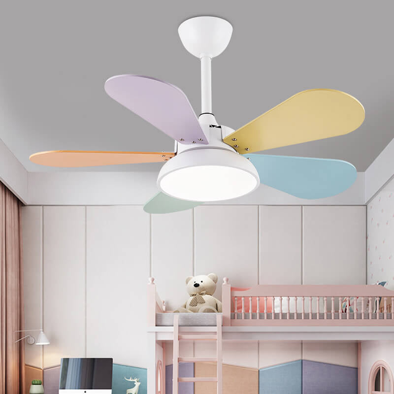 Colorful Round Fan Leaf Kids Downrods Ceiling Light
