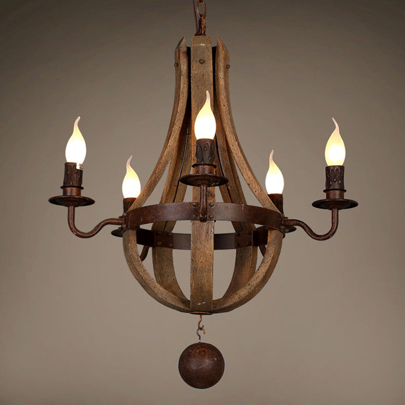 Rustic Round Branch Candle Holder Chandelier - 5/6/8 Light Wooden Iron Decor for Living Room