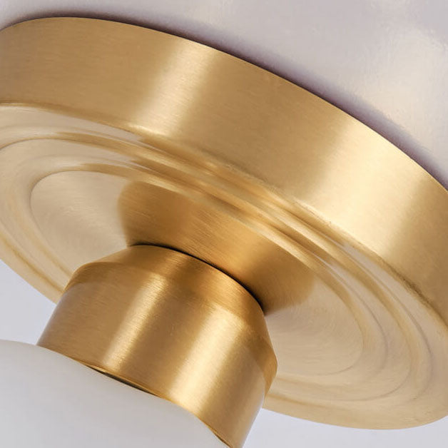 Japanese Vintage Brass Glass Dome Semi-Flush Mount Ceiling Light