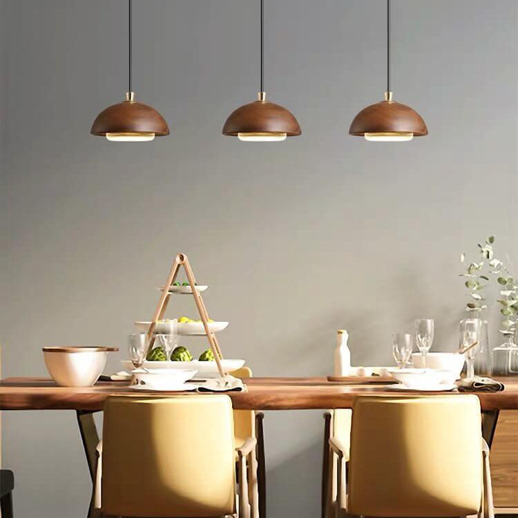 Nordic Minimalist Solid Wood Dome Glass LED Pendant Light