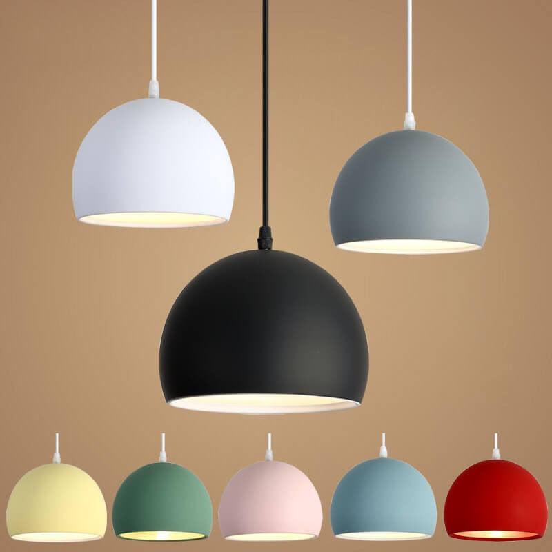 Modern Solid Color Round Head Iron Pendant Light - 1-Light Design, Stylish Lighting Fixture for Home Decor