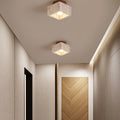 Japanese Wabi-Sabi Yellow Travertine Column Wood Semi-Flush Mount Light