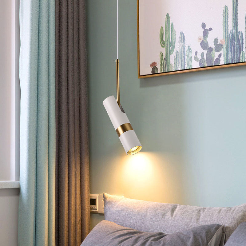 Contemporary Nordic Metal Long Barrel Pendant Light for Bedroom