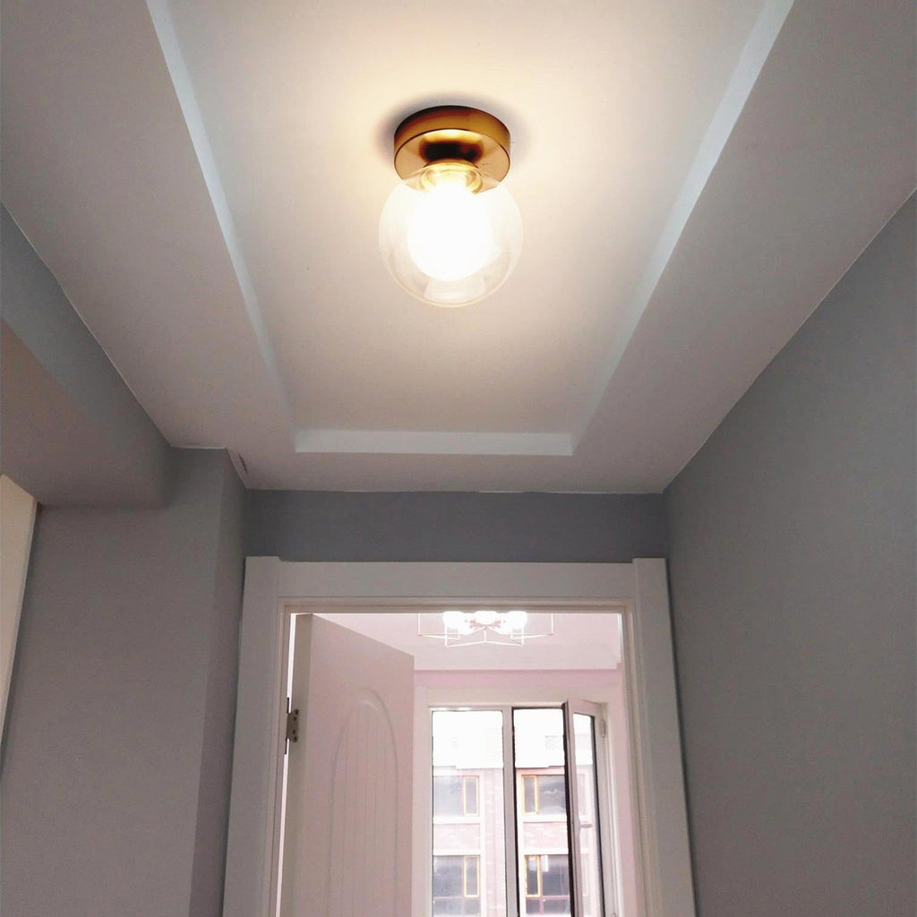 Modern Minimalist Glass Round Ball Semi-Flush Mount Ceiling Light for Hallway