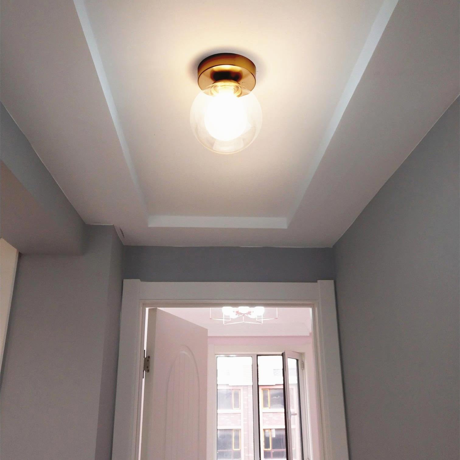 Modern Minimalist Glass Round Ball Semi-Flush Mount Ceiling Light for Hallway