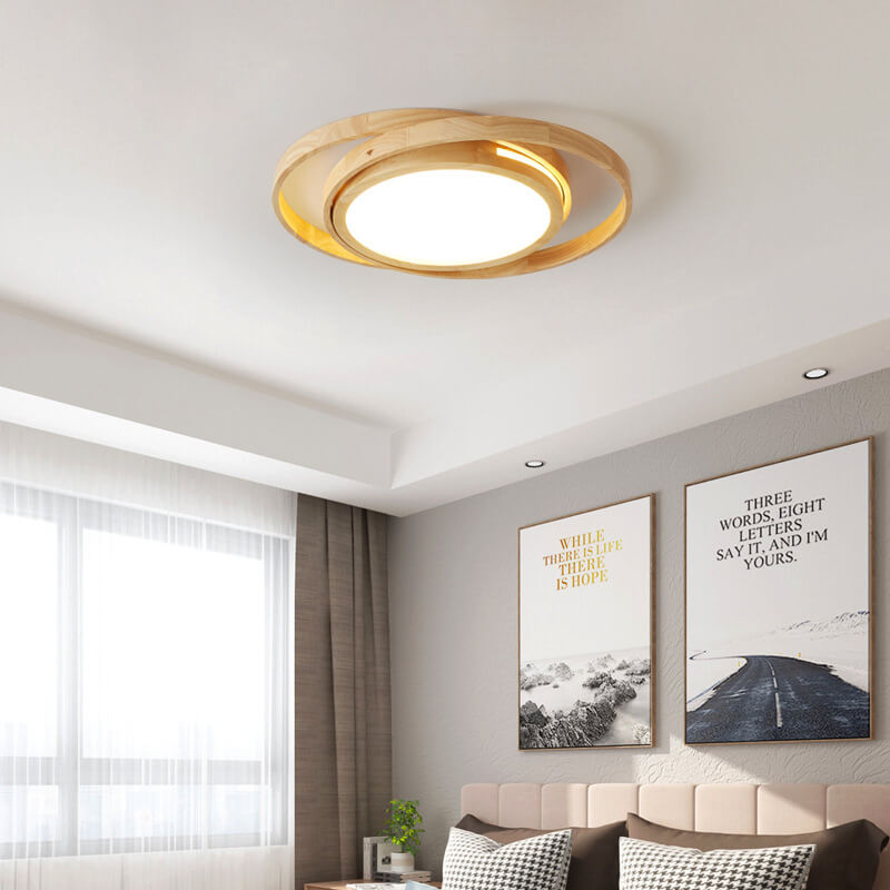 Minimalist Wood Circle LED Flush Mount Ceiling Light
