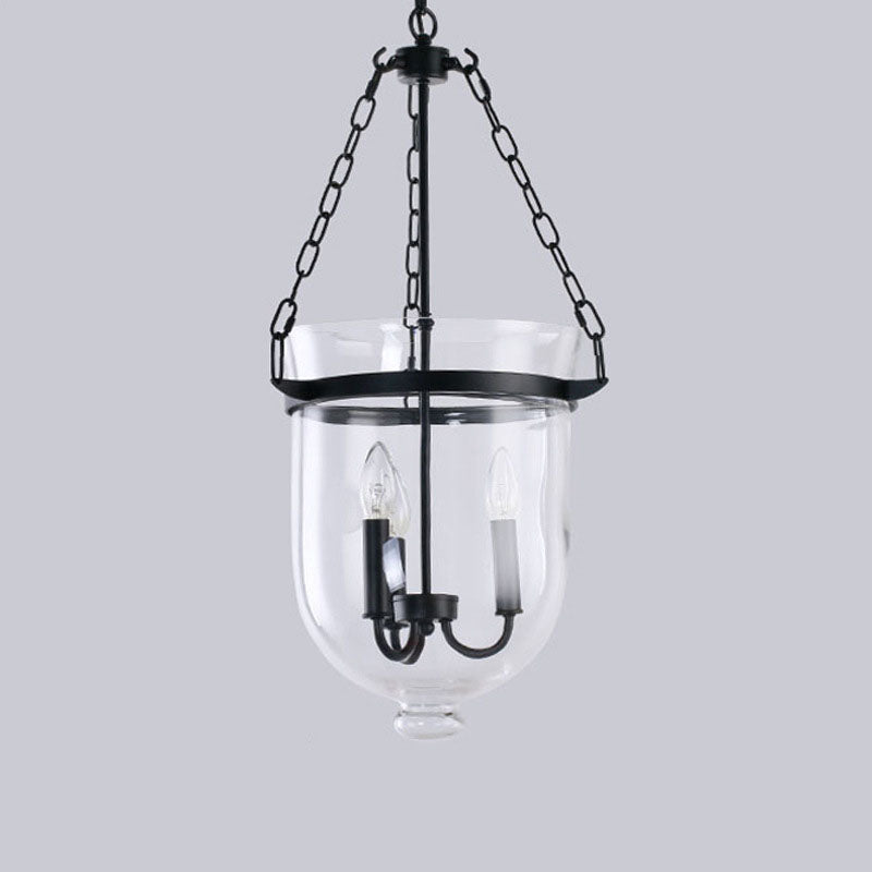 Rustic Round Glass Bucket Iron Candelabra 3-Light Chandelier for Living Room