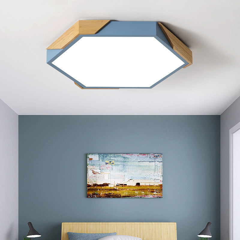 Contemporary Scandinavian Hexagonal LED Flush Mount Ceiling Light for Bedroom