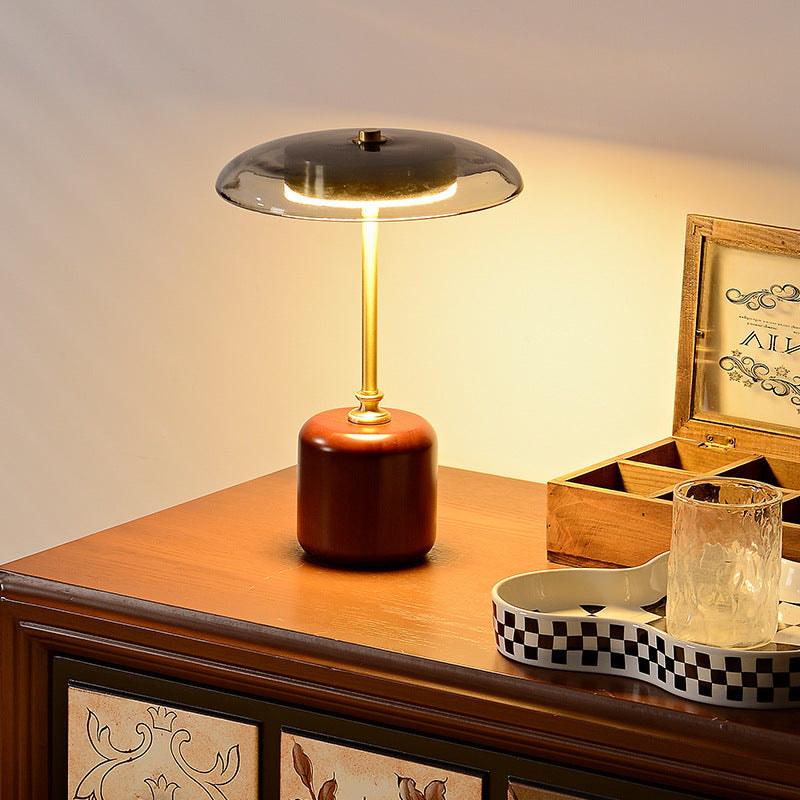 Contemporary Retro Brass Glass LED Round Cylinder Table Lamp for Bedside