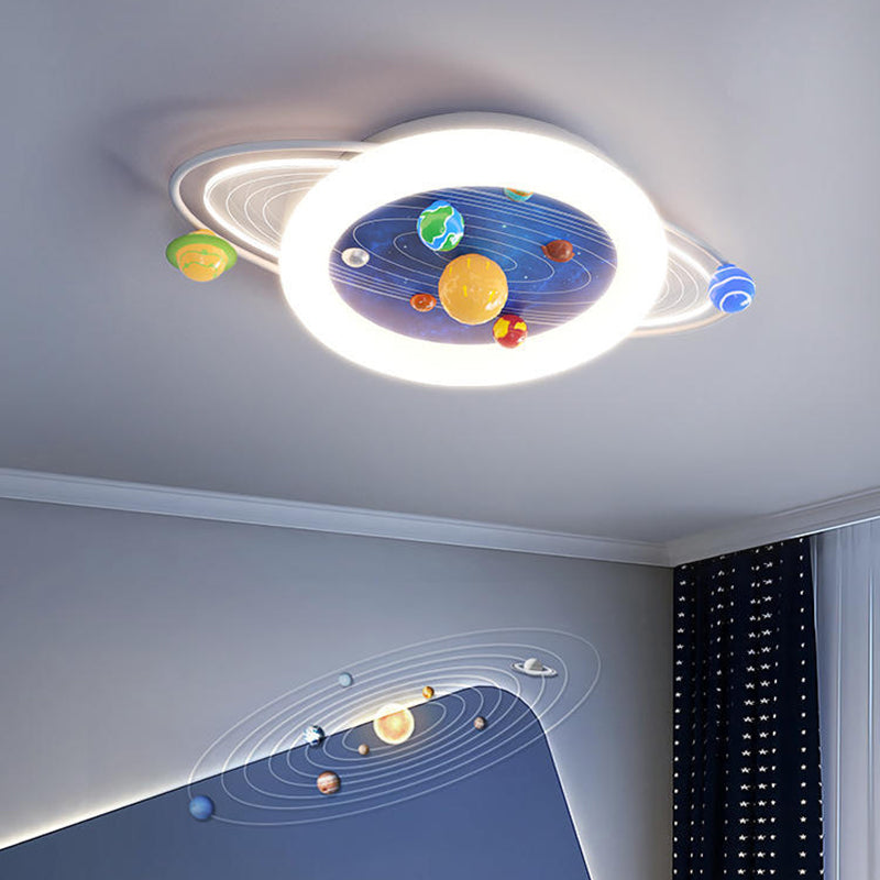Modern Minimalist Children's Round Planet Iron Resin Acrylic LED Flush Mount Ceiling Light for Bedroom, Nursery Lighting, Kids Room Decor, Space-Themed Fixture, Energy-Efficient LED, Stylish Home Lighting, Contemporary Ceiling Light, Safe For Kids, Adjust