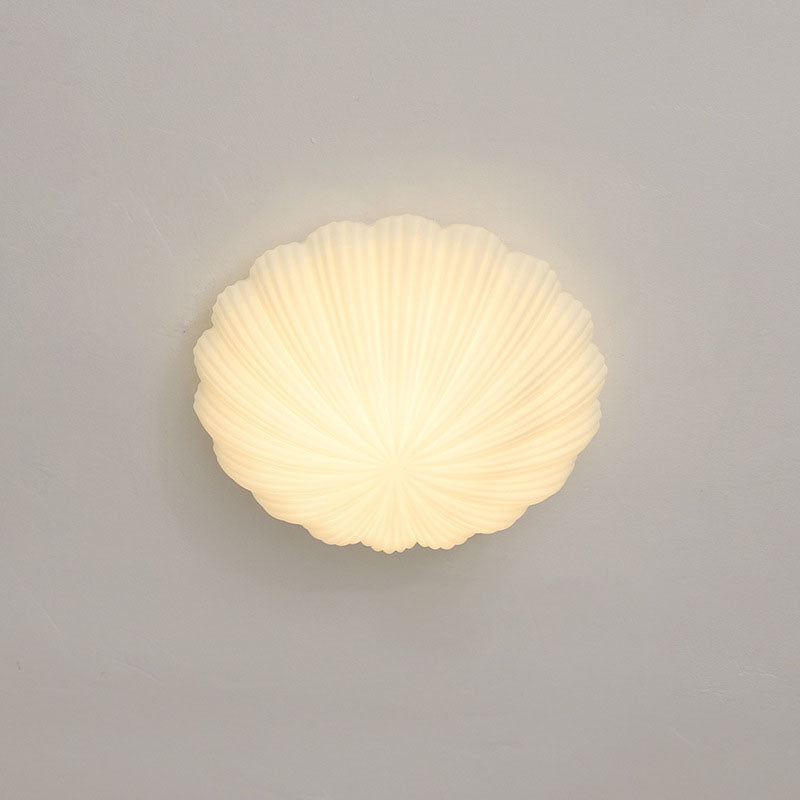 Modern Minimalist Cream Shell Glass LED Flush Mount Light for Living Room & Bedroom