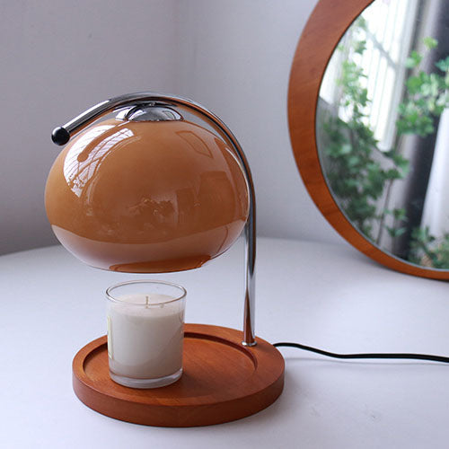 Contemporary Retro Glass Dome Table Lamp - Solid Wood & Metal Base, 1-Light Melting Wax Design