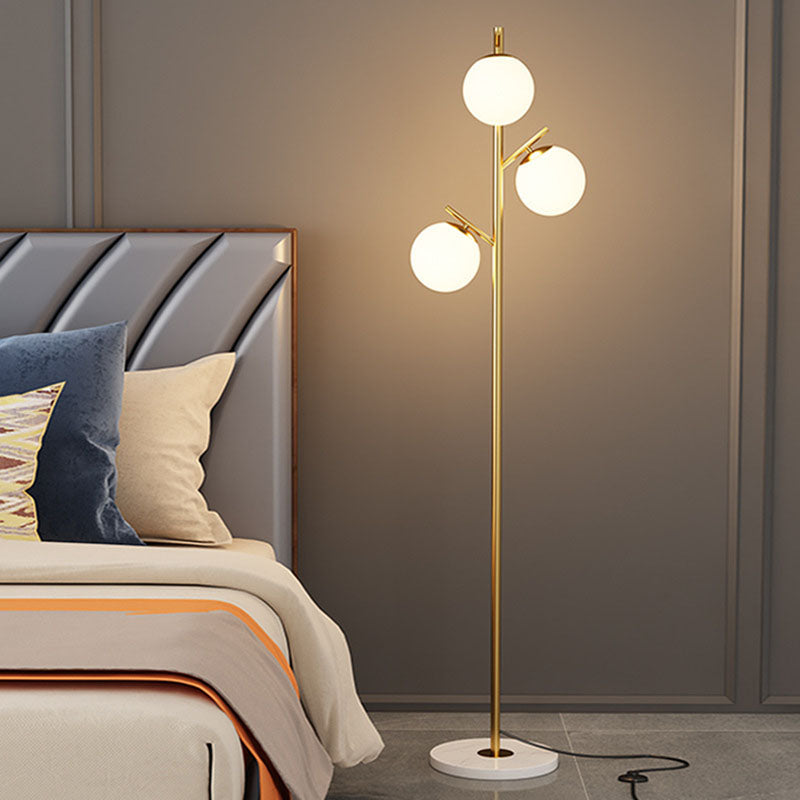 Contemporary Scandinavian Orb Pillar Floor Lamp - 3-Light Metal & Marble Glass for Living Room