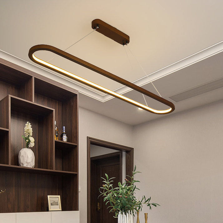 Modern Chinese Solid Wood Round Ring LED Chandelier Island Light