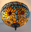 Traditional Tiffany Dome Sunflower Iron Glass Semi-Flush Mount Light - 2-Light Fixture for Hallway