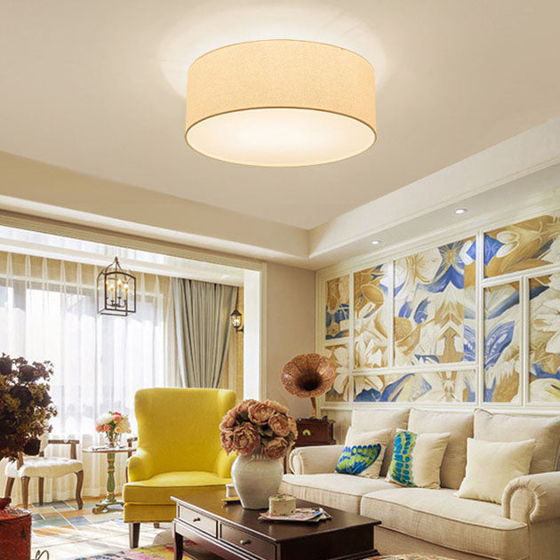 Modern Minimalist Round Drum Flush Mount Ceiling Light - Iron & Fabric 3/5 Light for Living Room