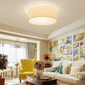 Modern Minimalist Round Drum Flush Mount Ceiling Light - Iron & Fabric 3/5 Light for Living Room