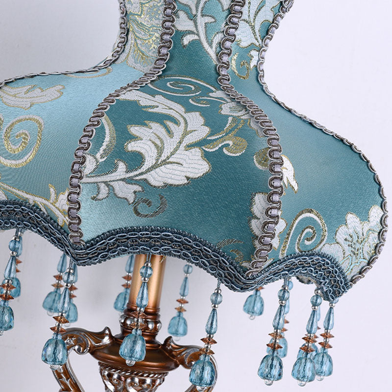 Traditional Blue Fabric Tassel Table Lamp - 1-Light Bedroom Decor