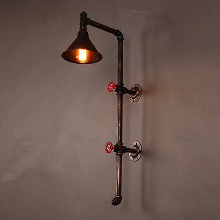 Retro Industrial Iron Water Pipe Faucet Design 1-Light Wall Sconce Lamp, Vintage Industrial Wall Light, Metal Pipe Decor, Rustic Lighting Fixture, Edison Bulb Compatible, Loft Style Wall Sconce, Home Bar Lighting, Steampunk Decor, Retro Industrial Lightin