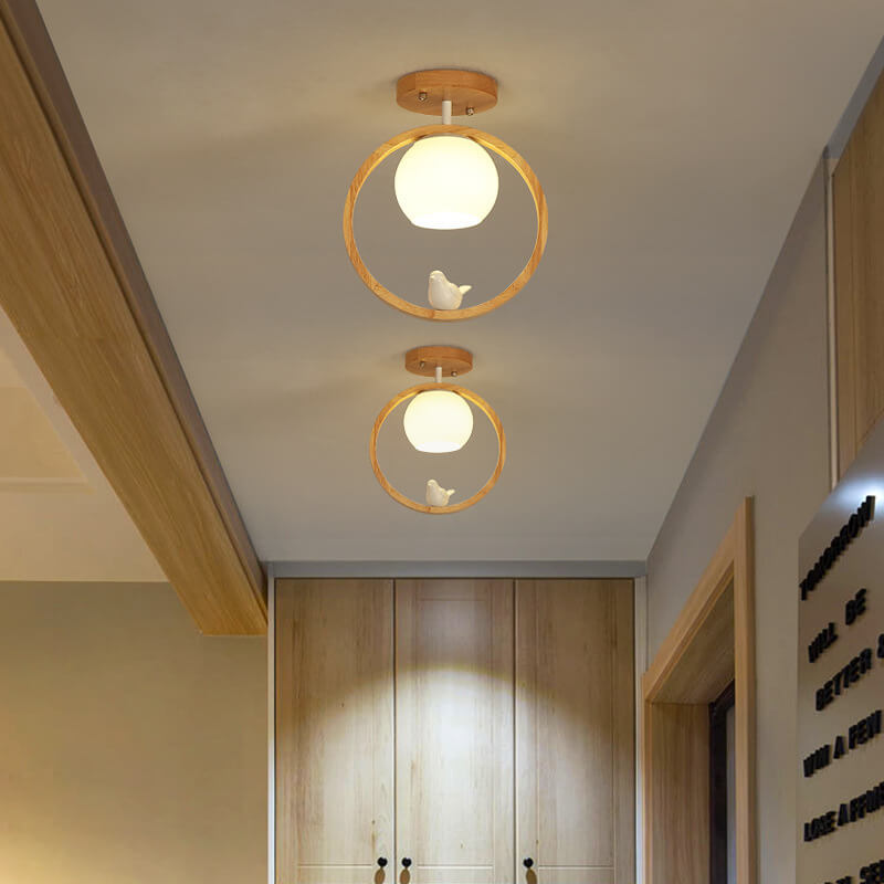 Modern Japanese Minimalist Round Bird Semi-Flush Mount Ceiling Light