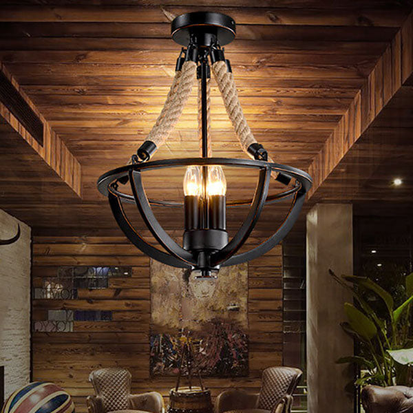 Vintage Industrial Iron Twine 3-Light Island Chandelier