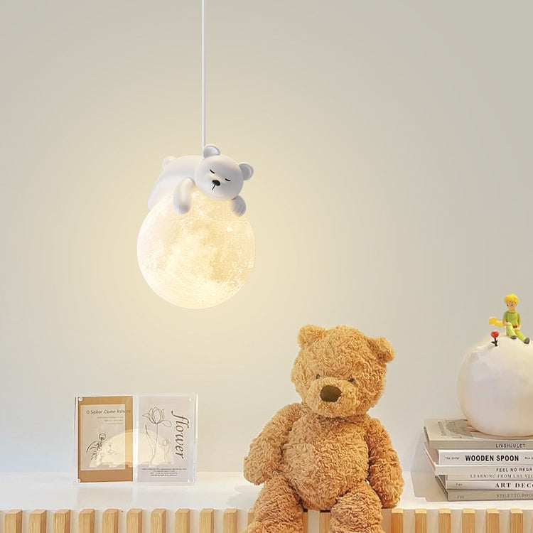 Contemporary Creative Resin Rabbit Moon 1-Light Kids Pendant Light for Living Room, Playroom, Nursery, Cute Rabbit Design, Children's Bedroom Lighting, Unique Pendant Fixture, Decorative Home Accent, Modern Animal Pendant Light, Kids Room Decor, Adjustabl