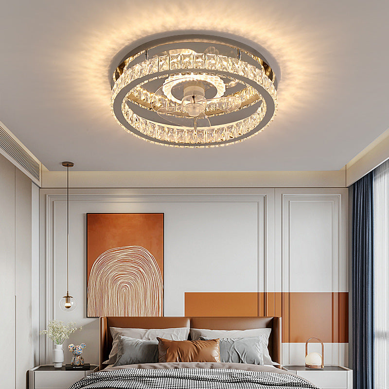 Modern Luxury Crystal Stainless Steel LED Ceiling Fan Light