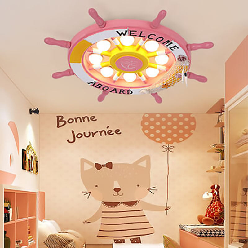 Cartoon Sailboat Helmsman LED Flush Mount Ceiling Light