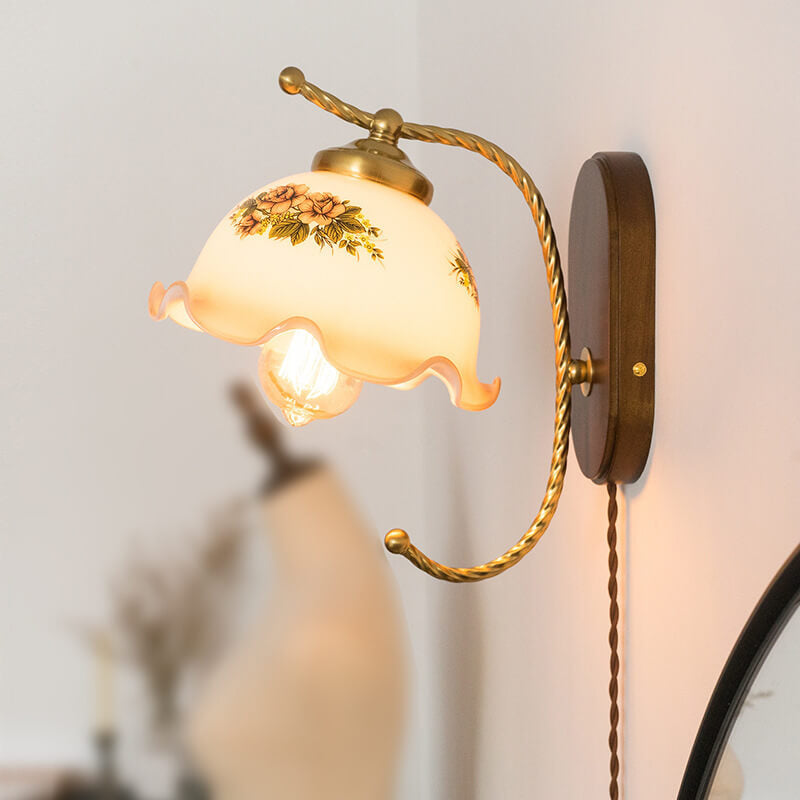 French Vintage Cream Glass Petal Wall Sconce Lamp - Elegant Lighting, 1-Light Fixture, Art Deco Design, Home Decor, Bedroom or Living Room Accent