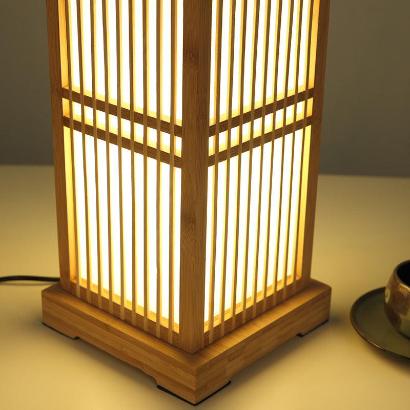 Traditional Japanese Square Bamboo Column 1-Light Table Lamp for Bedroom, Asian Decor Lighting, Artisan Craftsman Design, Elegant Nightstand Lamp, Eco-Friendly Bamboo Table Lamp, Soft Ambient Light for Bedroom, Japanese Style Home Decor, Unique Handmade L