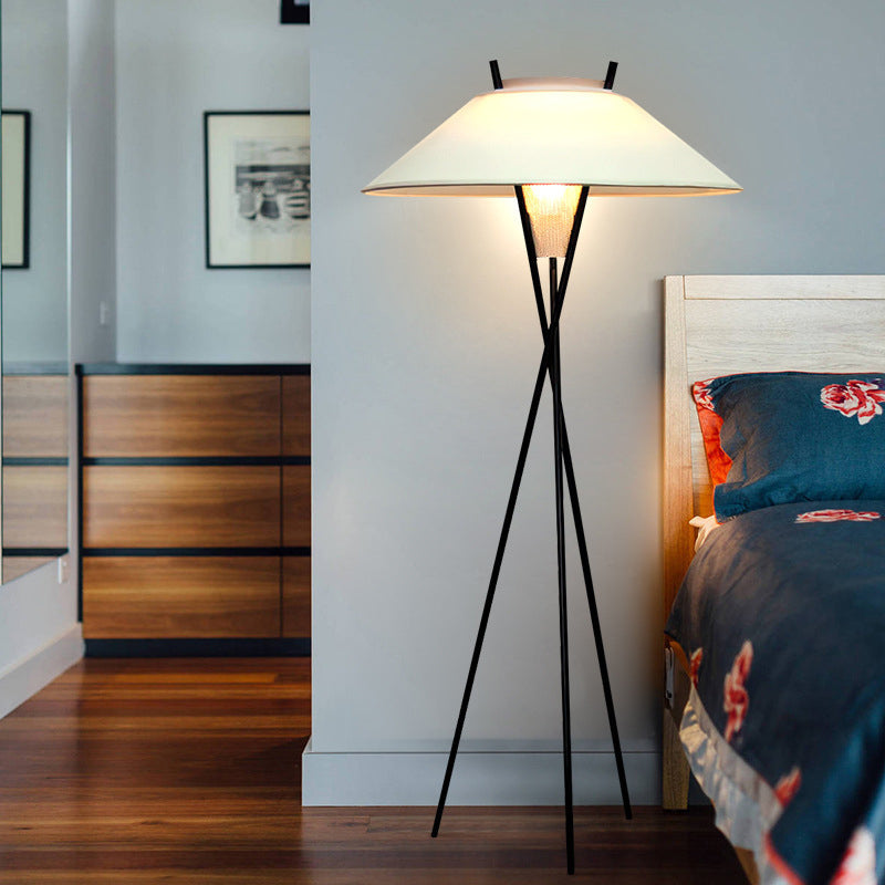 Contemporary Semi-Tapered Fabric Shade Iron Tripod Floor Lamp for Study