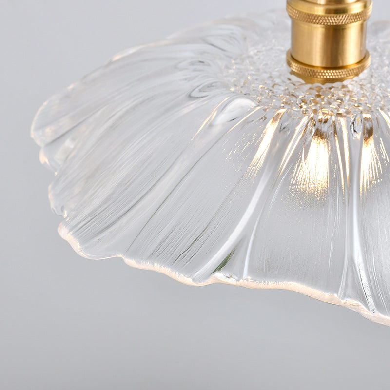 Nordic Vintage Glass Flower Brass Pendant Light 1-Light