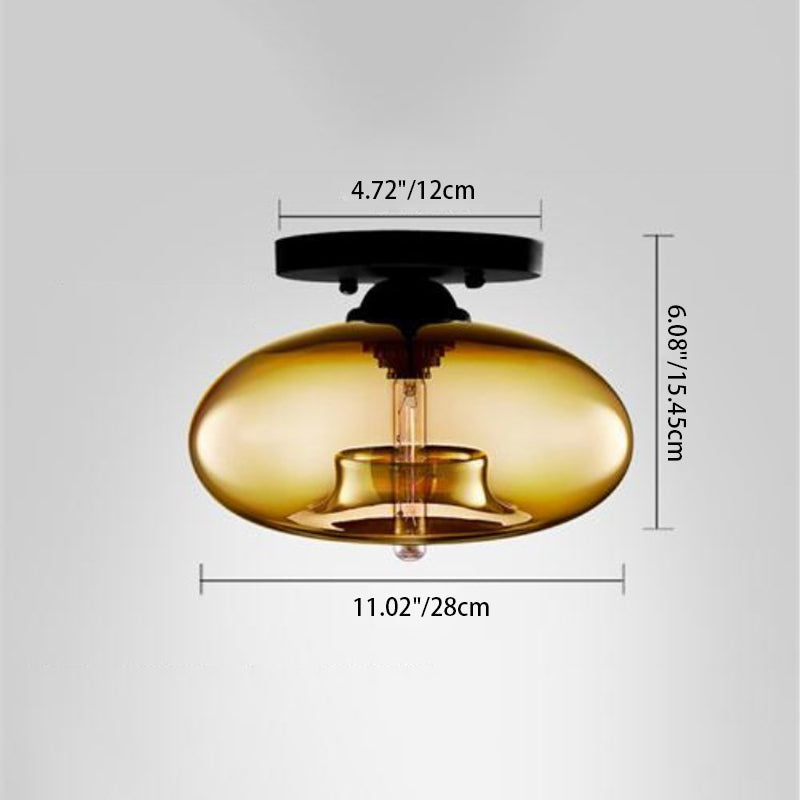 Contemporary Oval Iron Glass 1-Light Semi-Flush Mount Ceiling Light