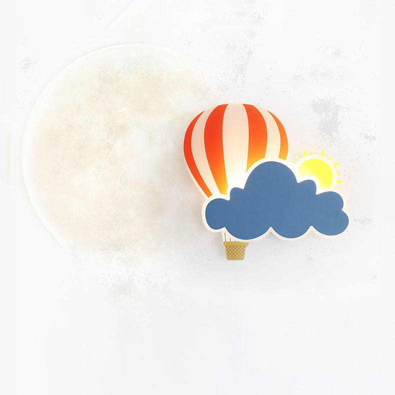 Contemporary Hot Air Balloon Clouds LED Wall Sconce Lamp for Kids Bedroom, Modern Iron Acrylic Wall Light, Cute Nursery Decor, Unique Children's Room Lighting, Cloud and Balloon Design Wall Lamp, Decorative Kids Room Lighting Fixture, Playful Bedroom Wall