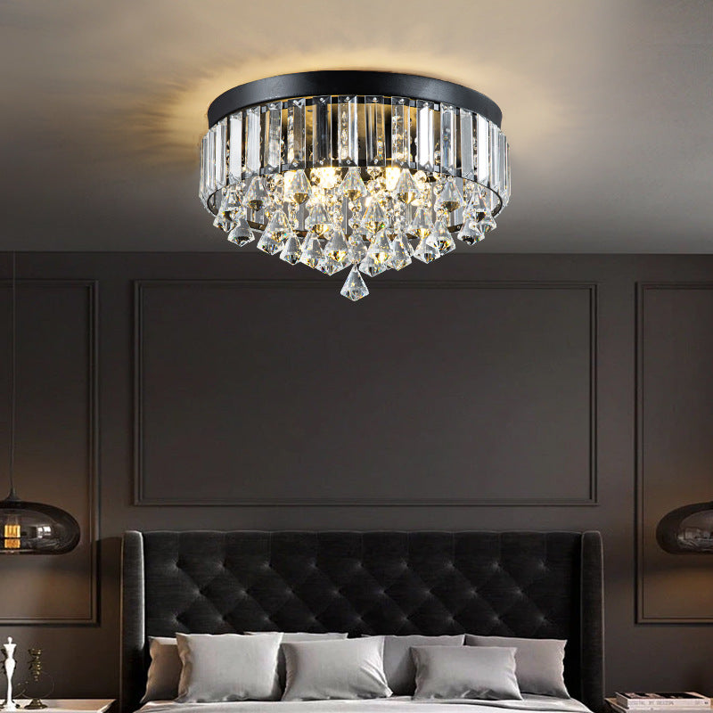 Modern Luxury Round Iron Crystal Beads Flush Mount Ceiling Light 6/9-Light Living Room Fixture