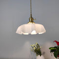 Traditional Japanese Cream Petal Glass Iron Pendant Light for Dining Room