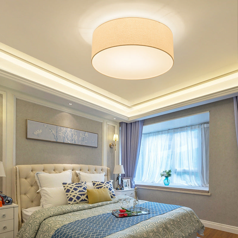 Modern Minimalist Round Drum Flush Mount Ceiling Light - Iron & Fabric 3/5 Light for Living Room
