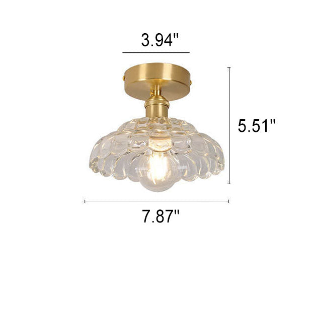 Vintage Brass Glass Dome Semi-Flush Mount Ceiling Light