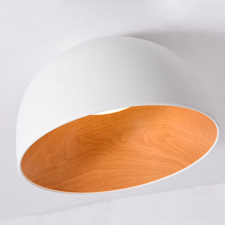 Minimalist Wooden Bowl Iron LED Ceiling Light Fixture