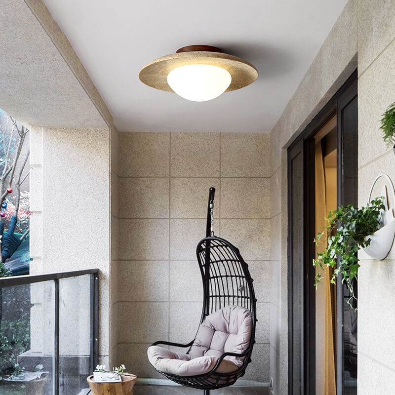 Traditional Vintage Round Travertine Flush Mount Light for Hallway