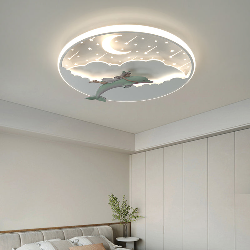 Modern Art Deco Dolphin Round LED Flush Mount Ceiling Light for Living Room
