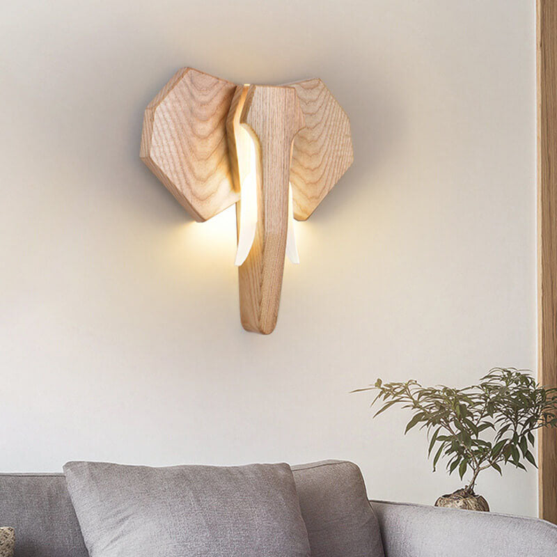 Nordic Solid Wood Elephant LED Wall Sconce Lamp