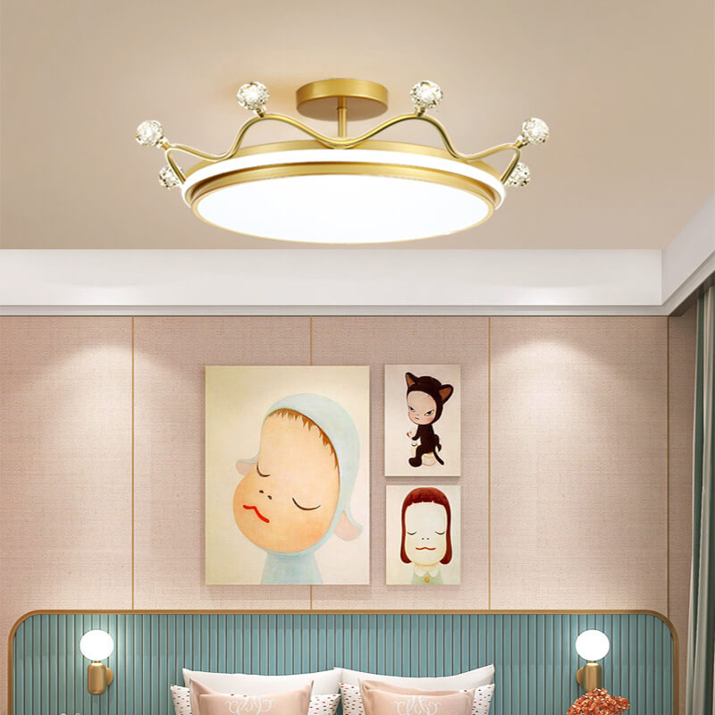 Contemporary Kids Crown LED Semi-Flush Mount Ceiling Light for Bedroom