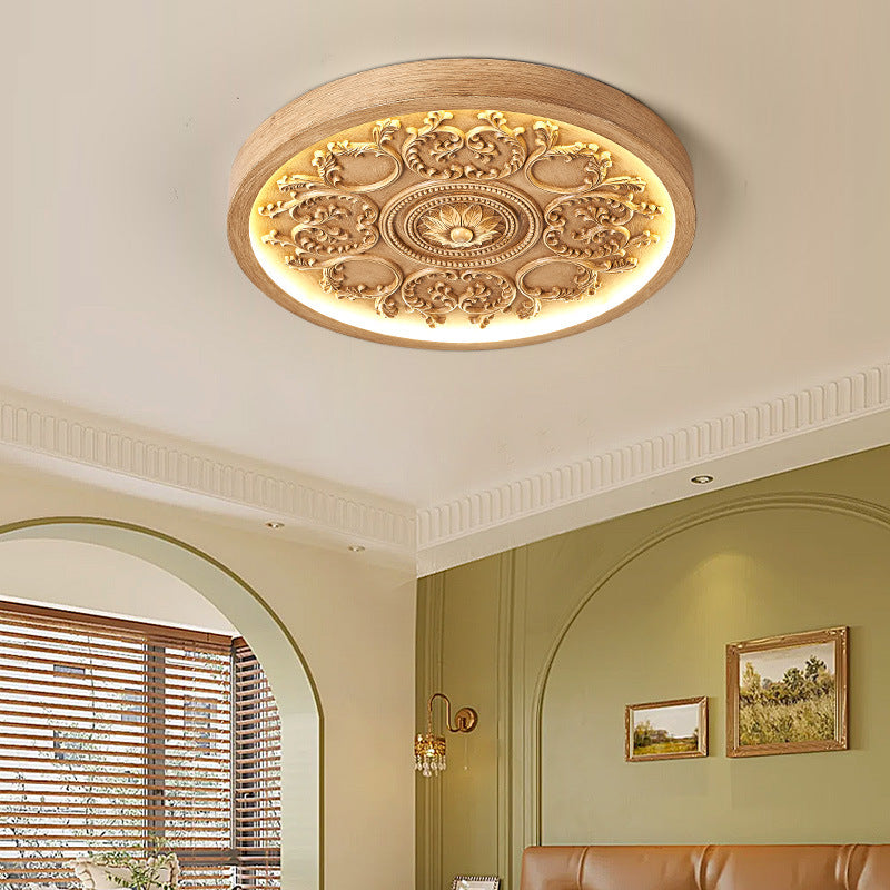 Modern Minimalist LED Flush Mount Ceiling Light - Carved Iron and Resin Acrylic Design for Bedroom