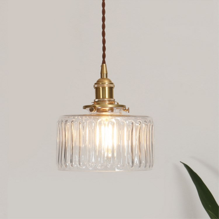 Traditional Japanese Brass Round Jar Pendant Light for Living Room