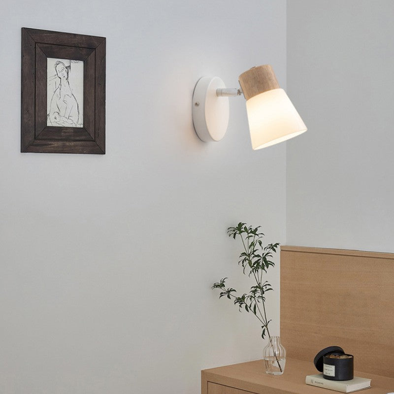 Modern Minimalist Horn Vanity Light Sconce - Rubber Wood & Iron Glass 1/2 Light Lamp