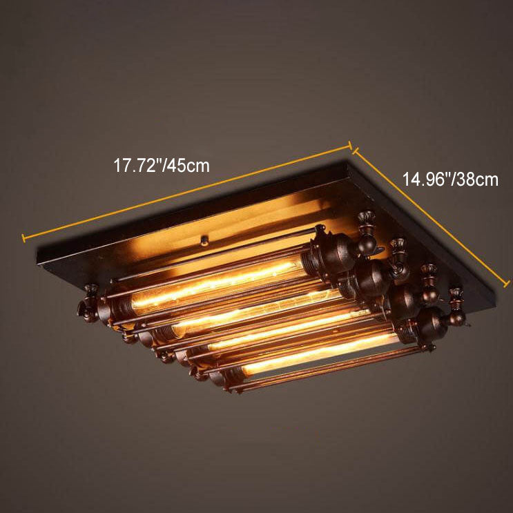 Nostalgic Industrial 4-Light Flush Mount Ceiling Light - Iron and Glass Design