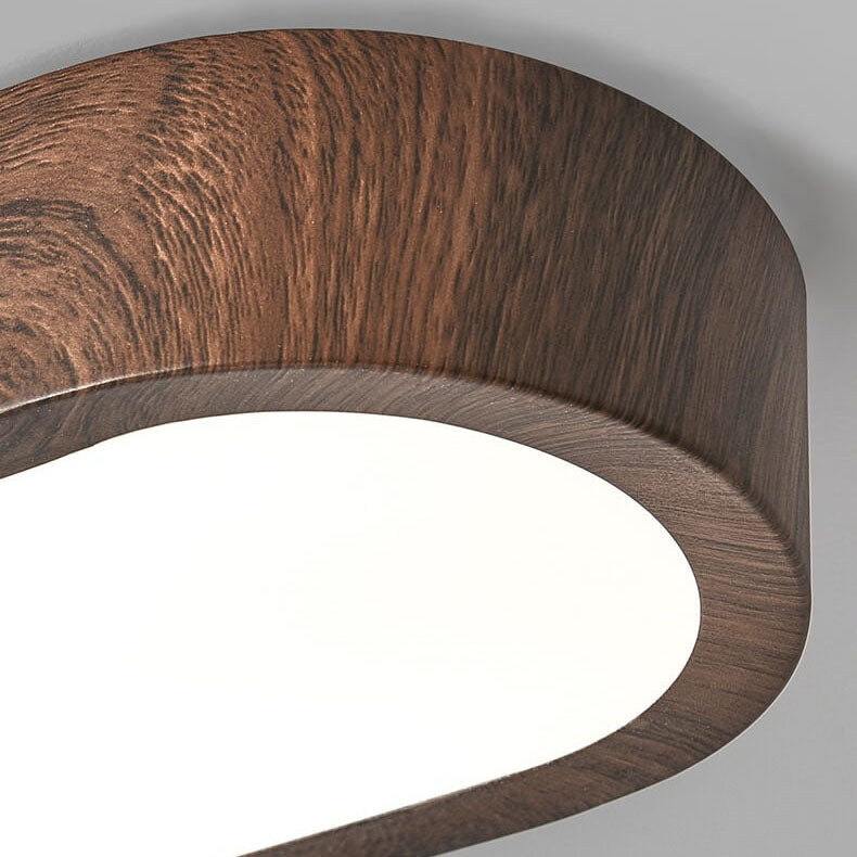 Modern Minimalist Oval Wood Grain LED Flush Mount Ceiling Light for Hallway